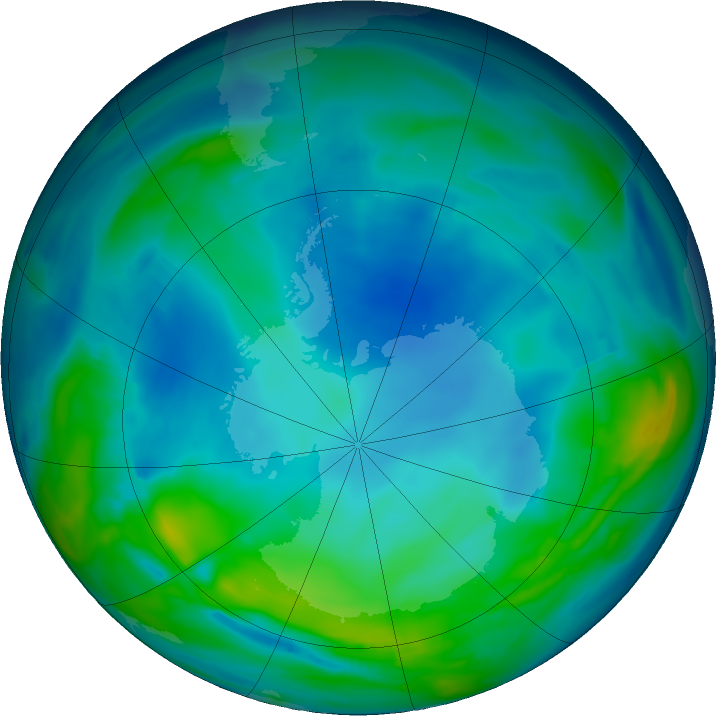 Antarctic ozone map for 08 June 2019